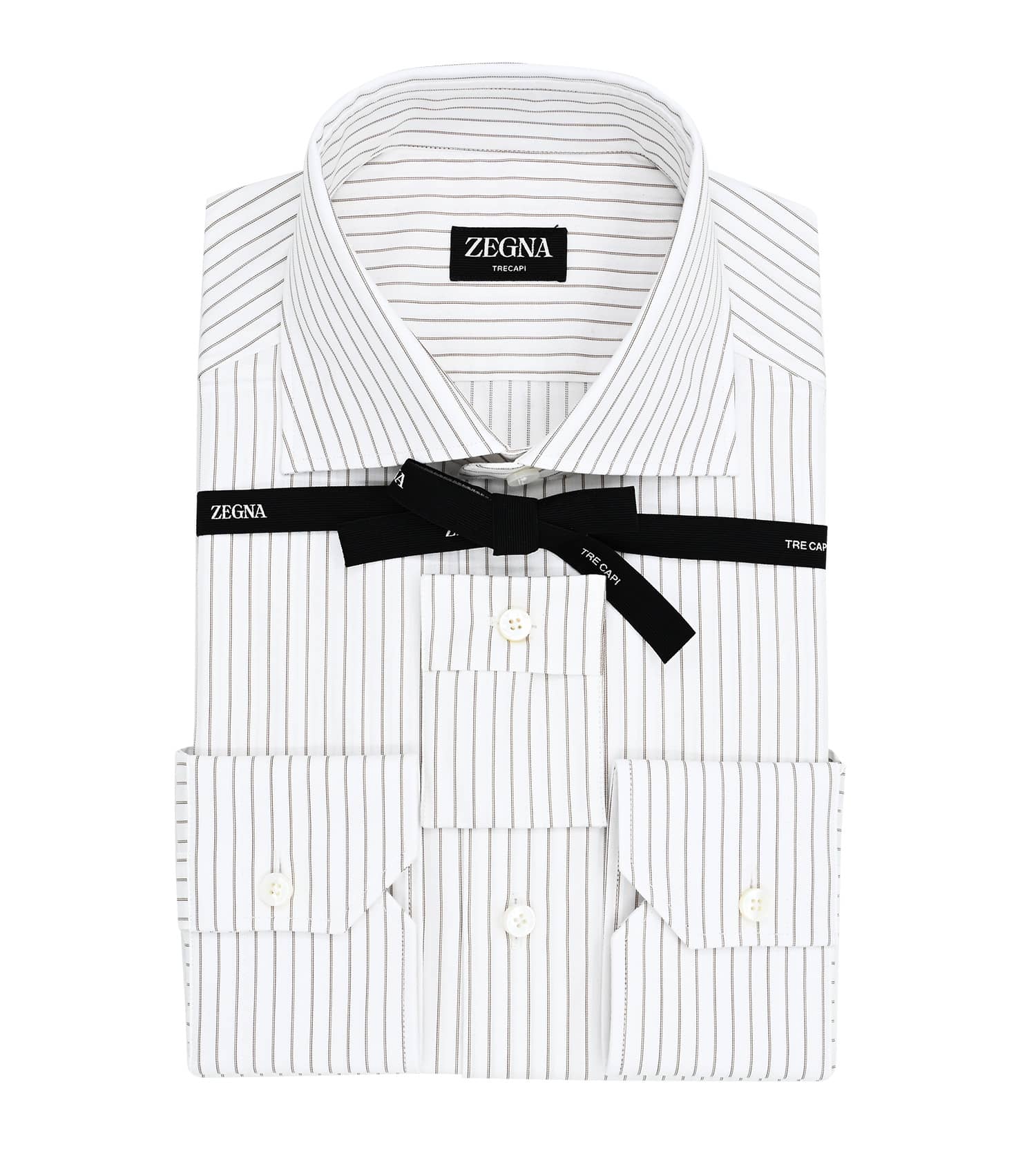 ZEGNA Double Track Brown Stripe Dress Shirt