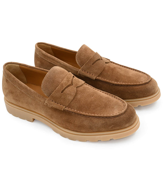 KITON Calfskin Suede Penny Loafer | Sam Malouf Authentic Luxury