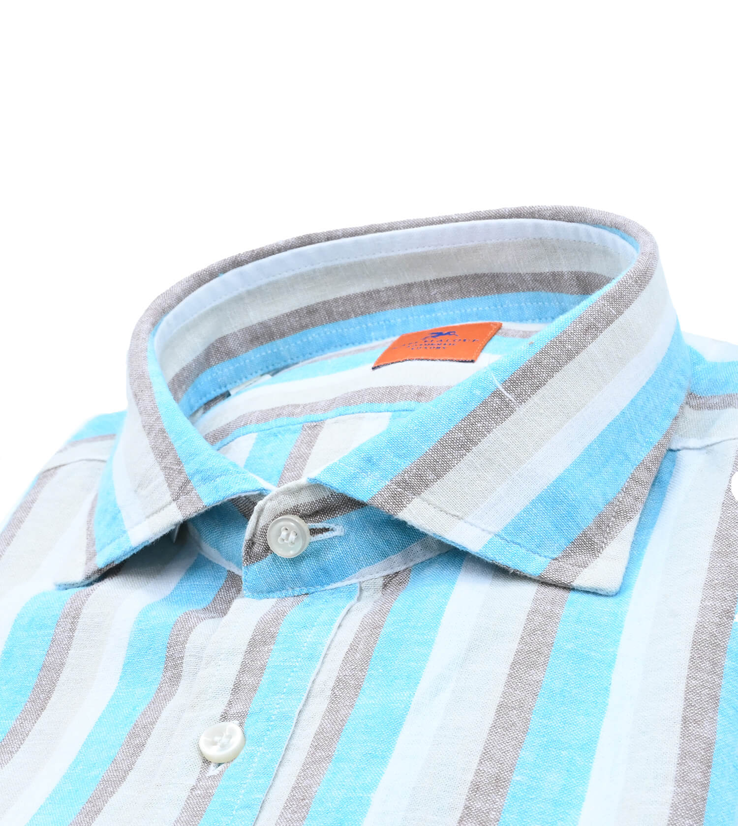 SAM MALOUF Orange Label Washed Multi Stripe Cotton/Linen Long Sleeve Sport Shirt