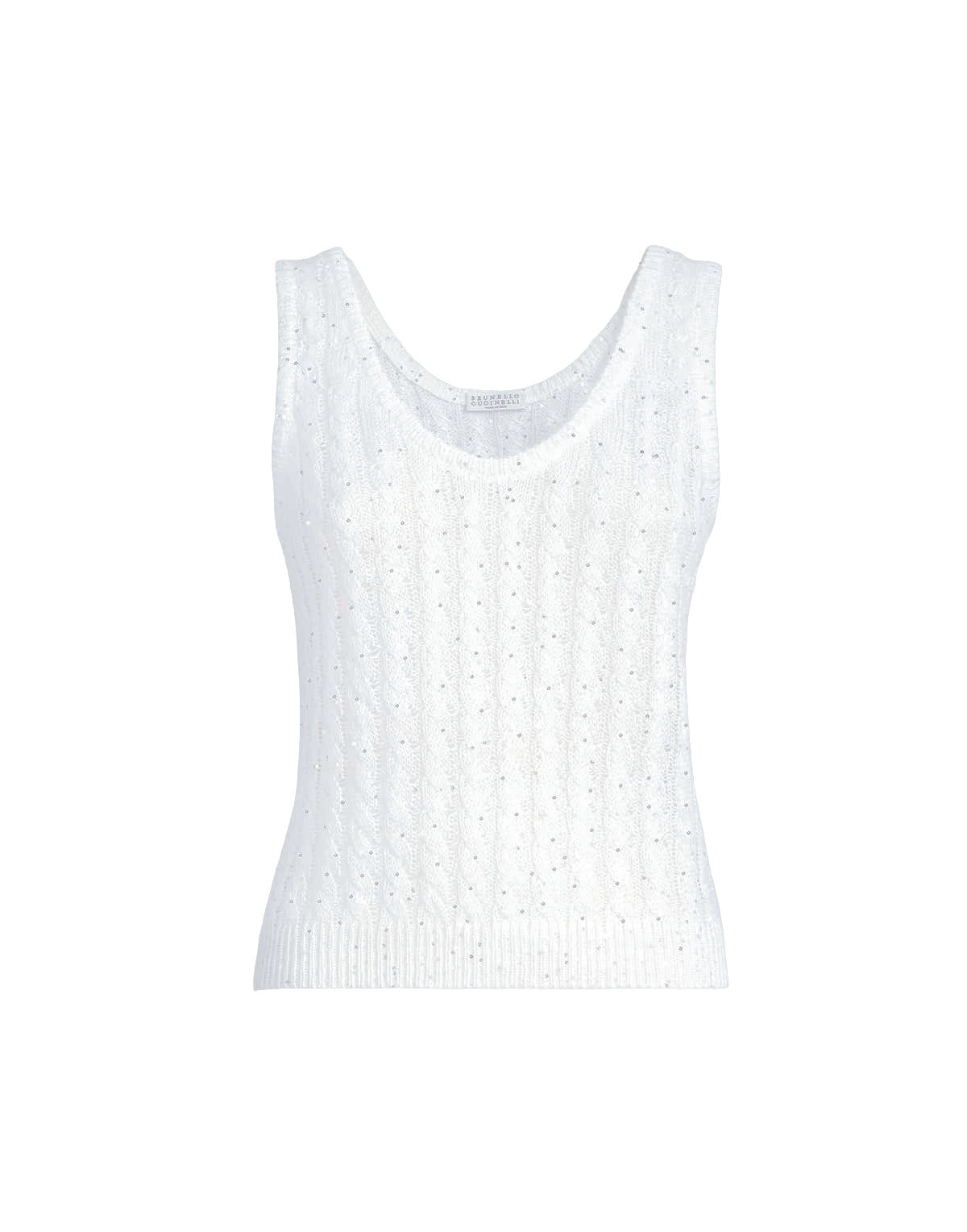 White tank top with subtle pattern on a white background