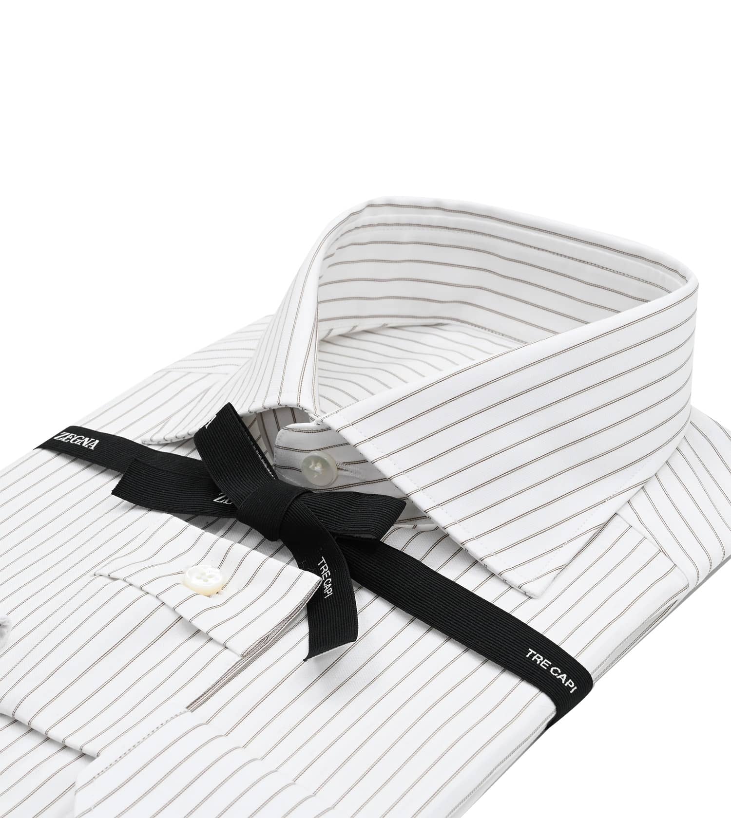 ZEGNA Double Track Brown Stripe Dress Shirt