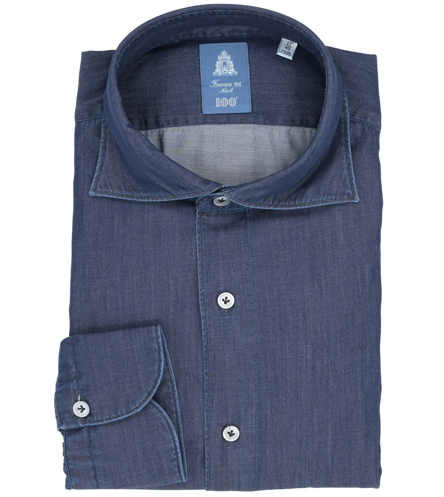 FINAMORE 1925 NAPOLI Giza 45 Indigo Cotton Long Sleeve Shirt
