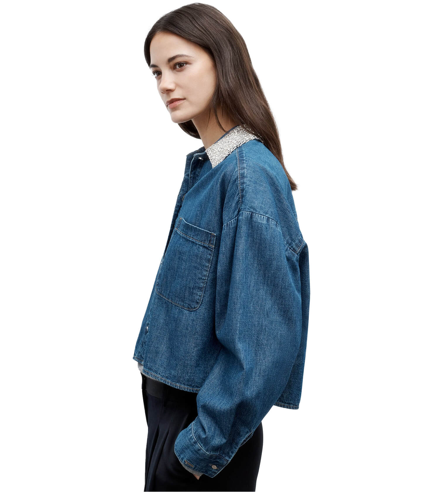 TWP My Ex's Denim Shirt with Crystal Collar
