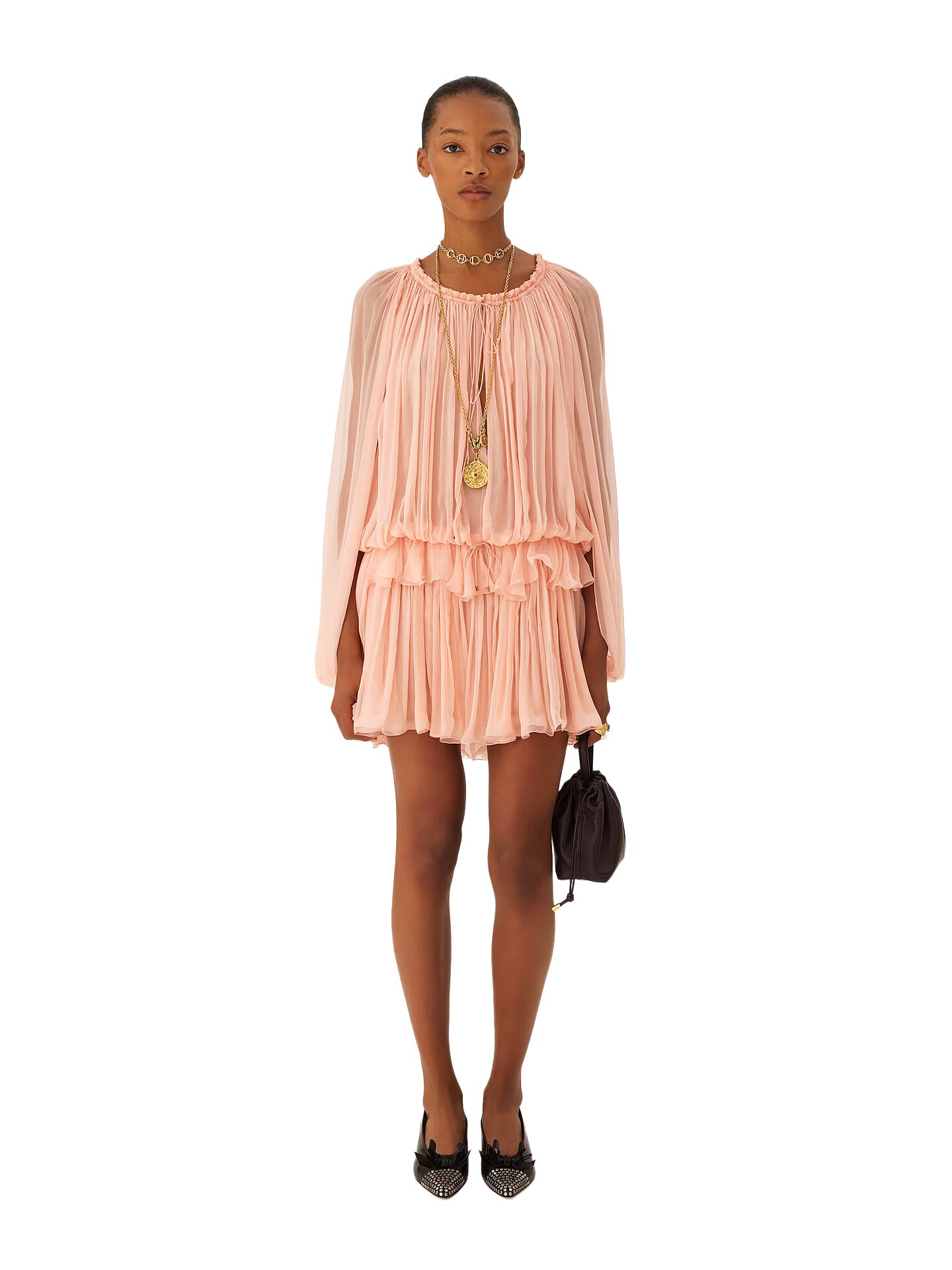 CHLO Mini cape dress in silk mousseline | Sam Malouf Authentic Luxury CHLO Mini cape dress in silk mousseline | Sam Malouf Authentic Luxury