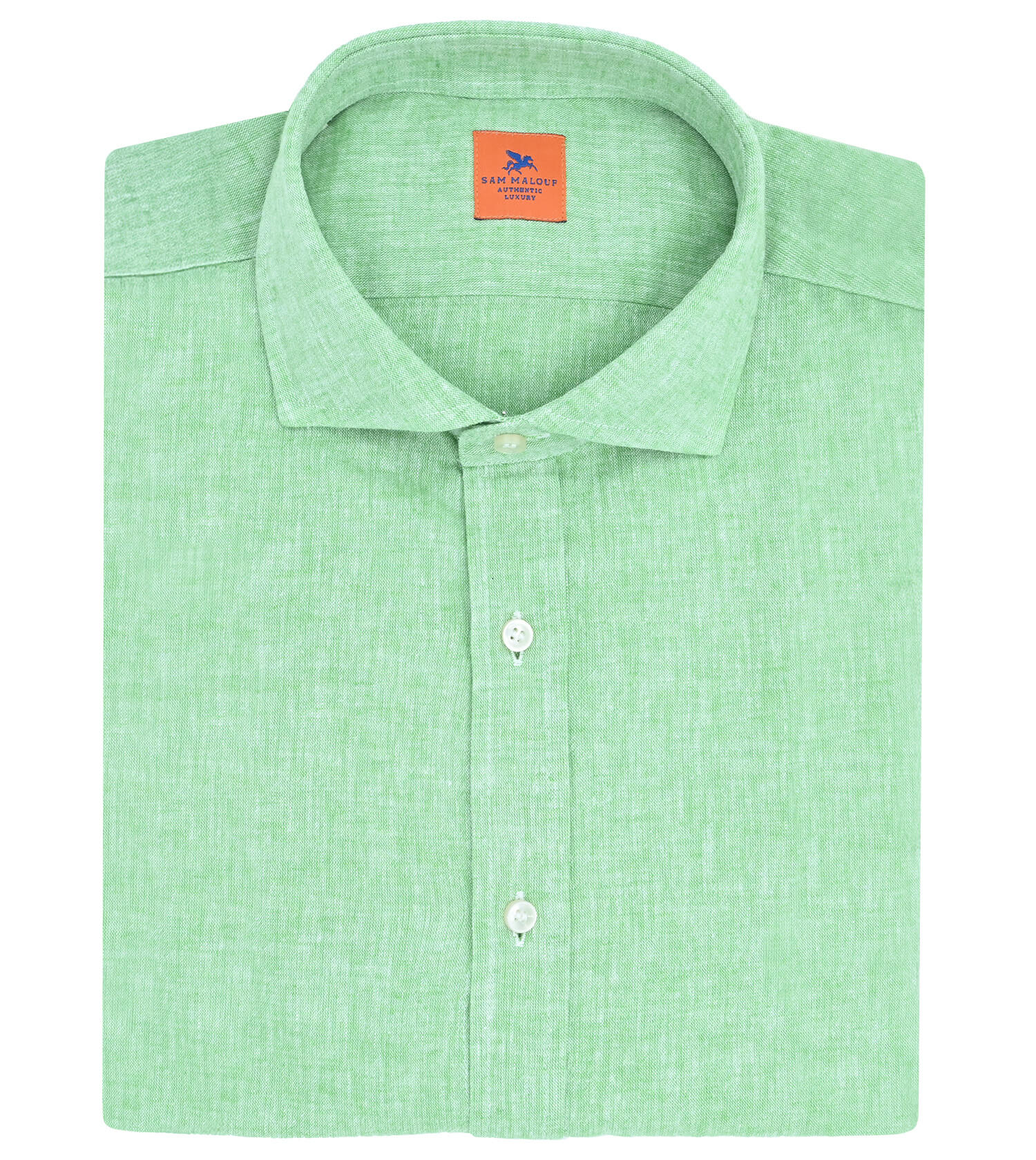 SAM MALOUF Orange Label Washed Cotton/Linen Long Sleeve Sport Shirt