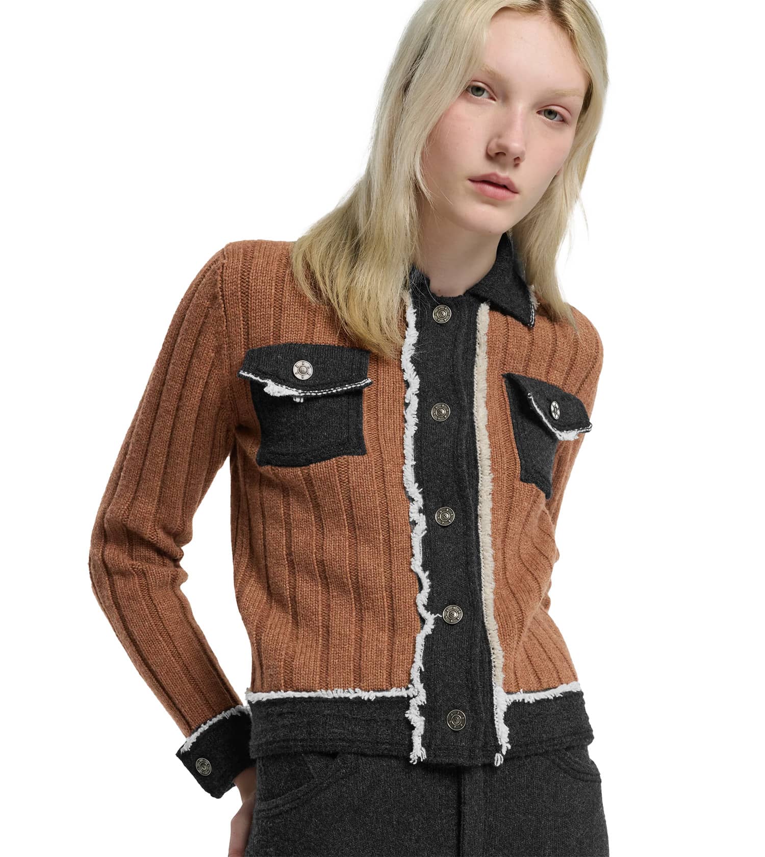 BARRIE Long Sleeve Denim Jacket Hybrid Ribbed Knit