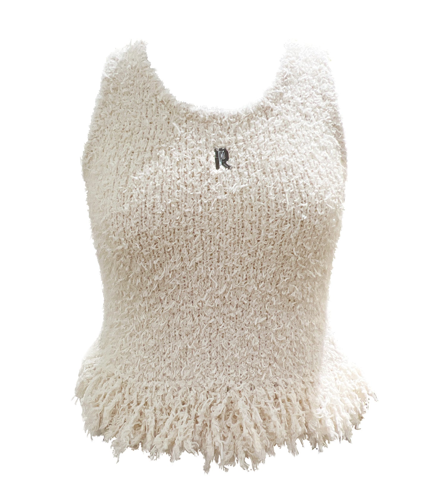 RABANNE Creme Woven Fringe Knitted Top