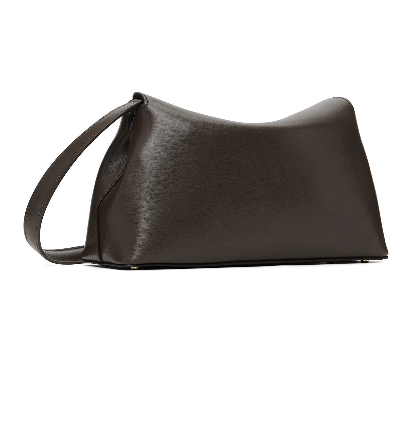 Black leather handbag on a white background