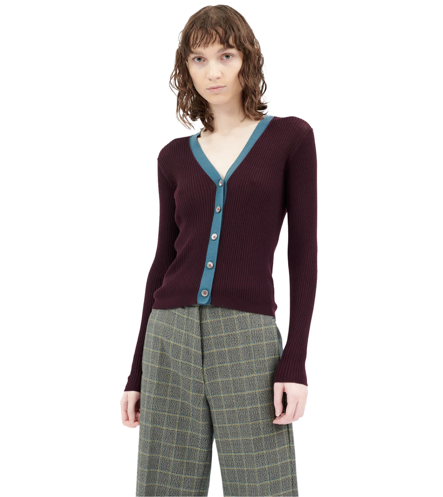 ODEEH Color Block Plaket Y-Cardigan