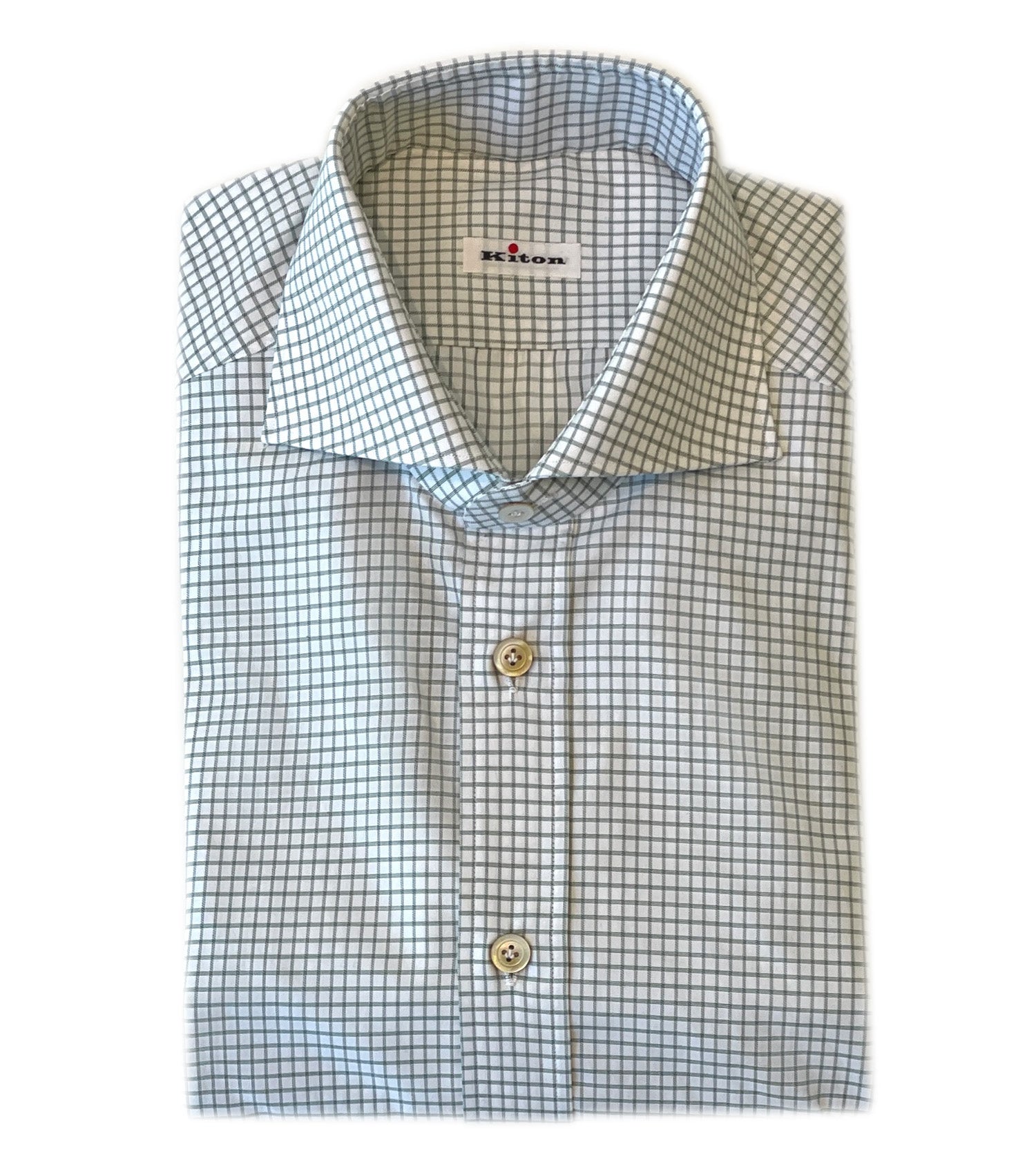 KITON Green Micro Check Dress Shirt