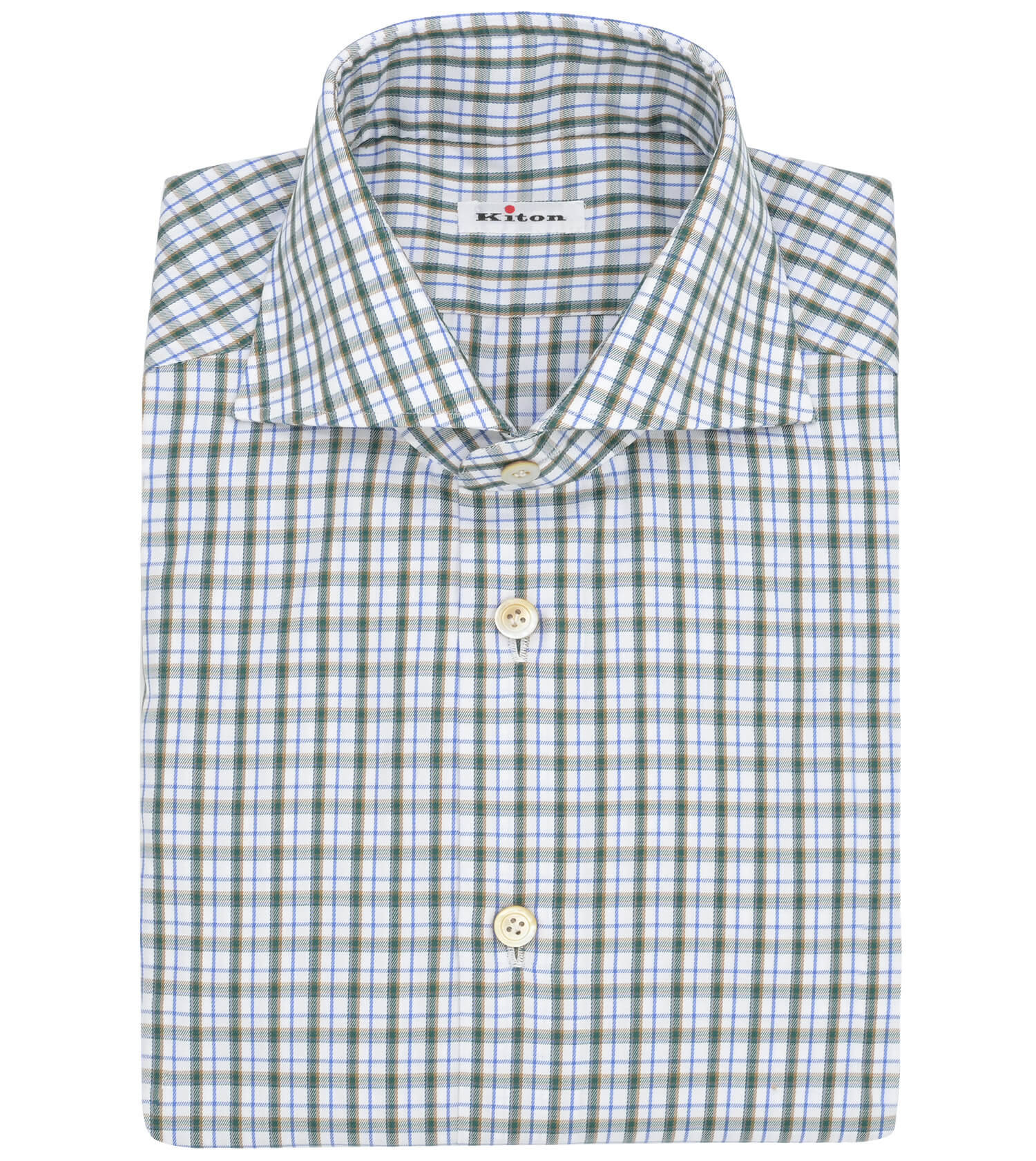 KITON Green/White Plaid Sport Shirt