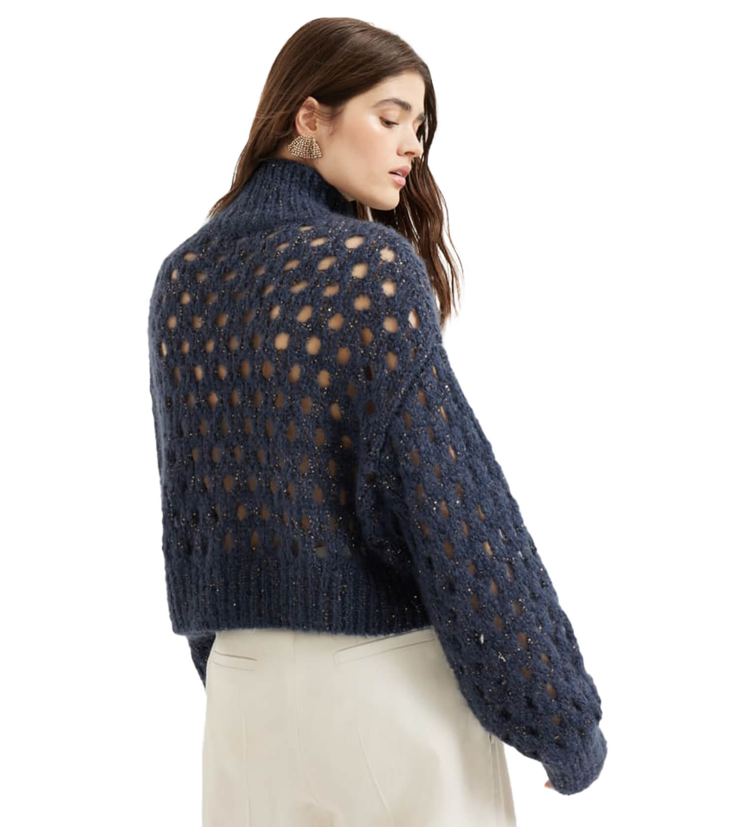 BRUNELLO CUCINELLI Wool Mohair Bright And Light Long Sleeve Turtle Neck Pullover Knit Paillettes