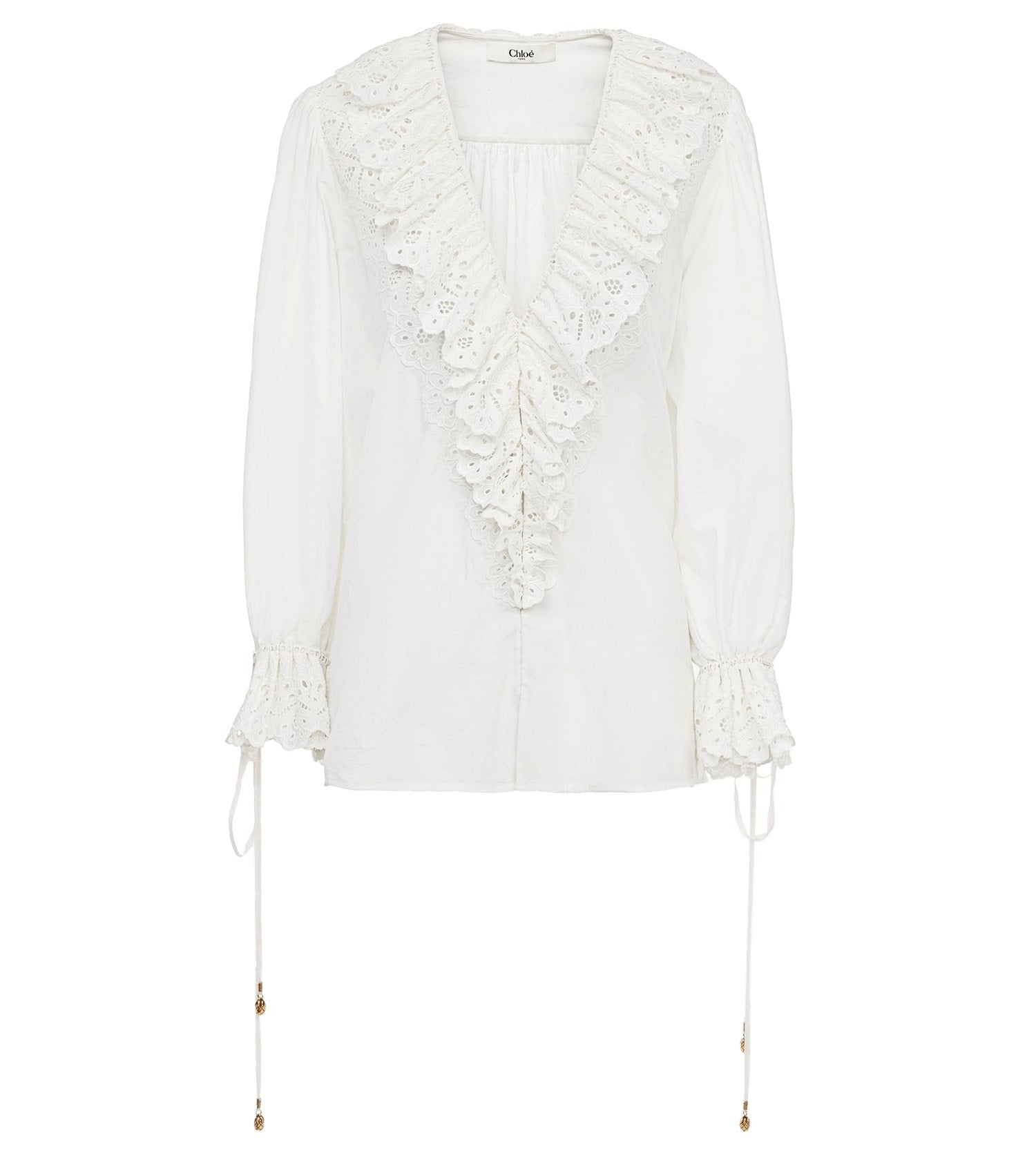 CHLOÉ Puff-sleeve V-neck top in cotton voile