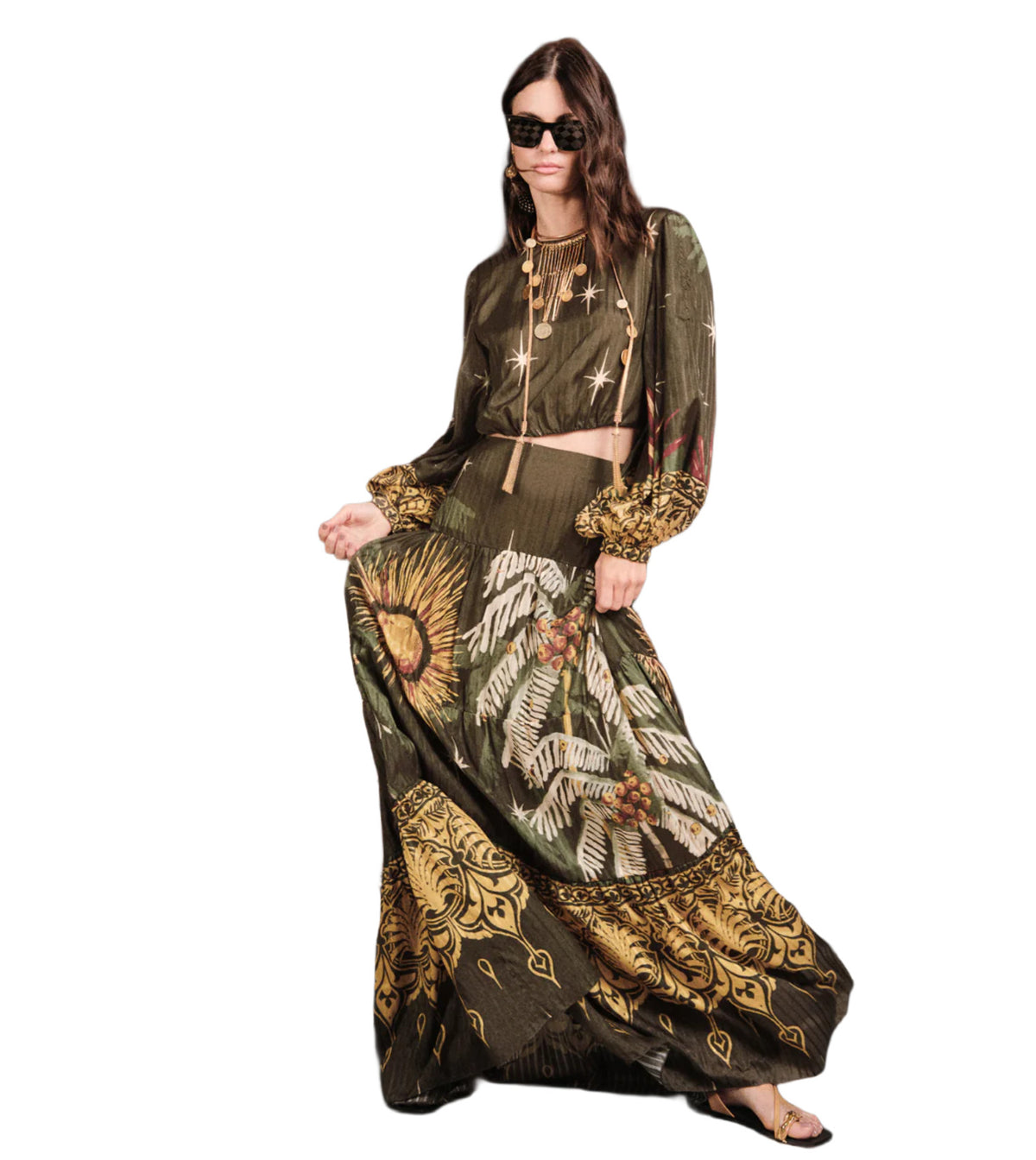 JOHANNA ORTIZ Green/ Yellow W/ Afterwork Top | Sam Malouf Authentic Luxury
