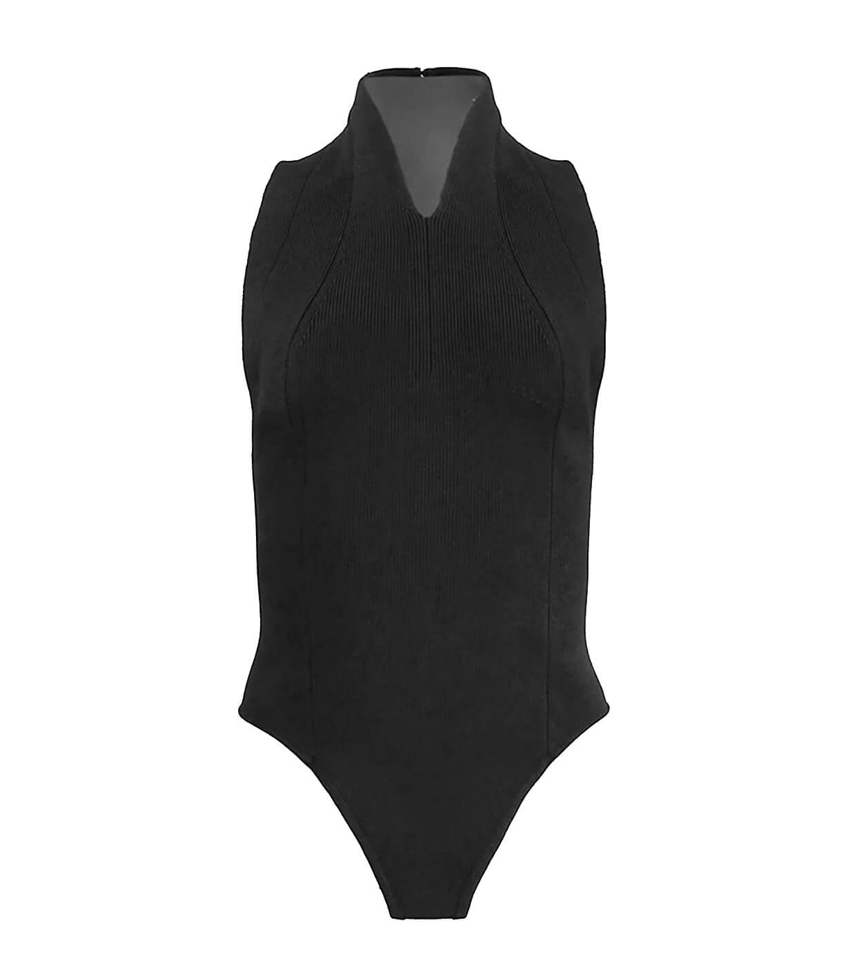 Simple Black Shaping Bodysuit Crew Neck Sleeveless Stretch - Temu