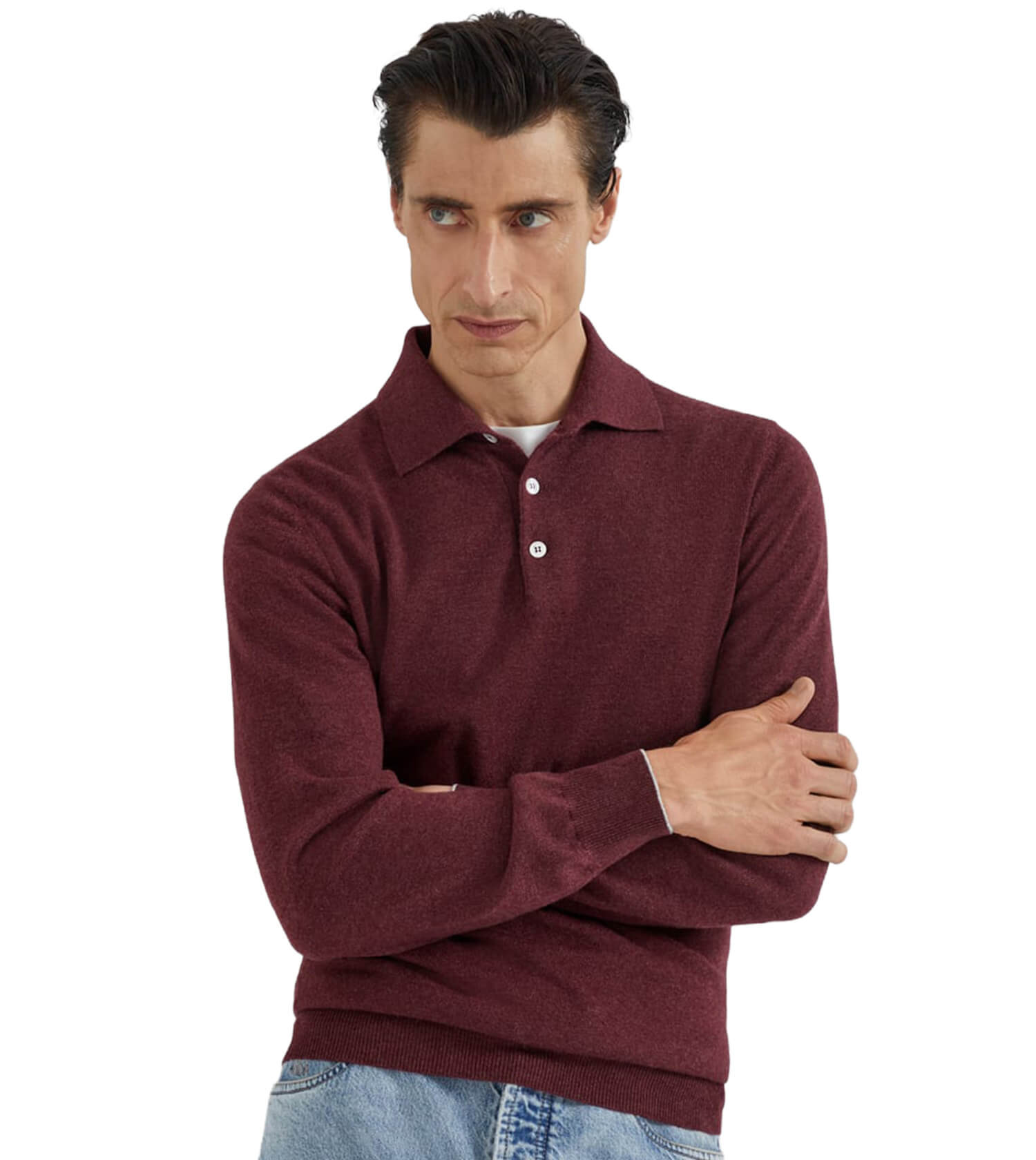 BRUNELLO CUCINELLI Cashmere Long Sleeve Polo BRUNELLO CUCINELLI Cashmere Long Sleeve Polo