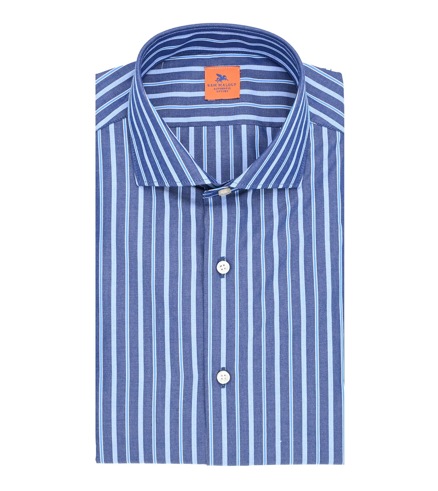 SAM MALOUF ORANGE LABEL Navy Track Stripe Sport Shirt