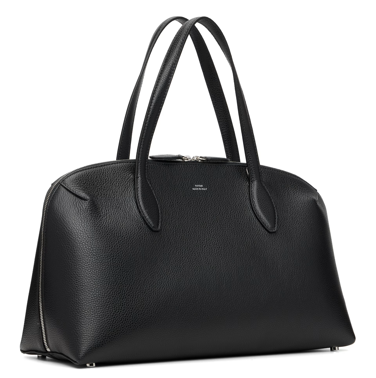 Black handbag with a visible brand logo on a white background