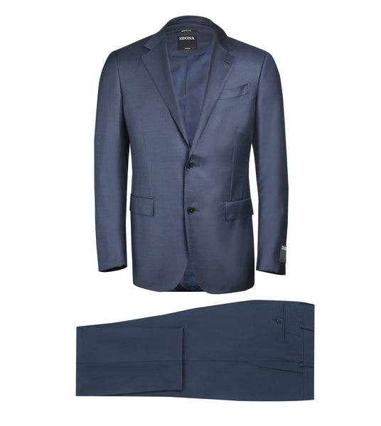 TOMORROWLAND ZEGNA TROFEO ネイビー チェック XL 美品】オーダースーツ ZEGNA TROFEO ネイビー チェック XL 春夏
