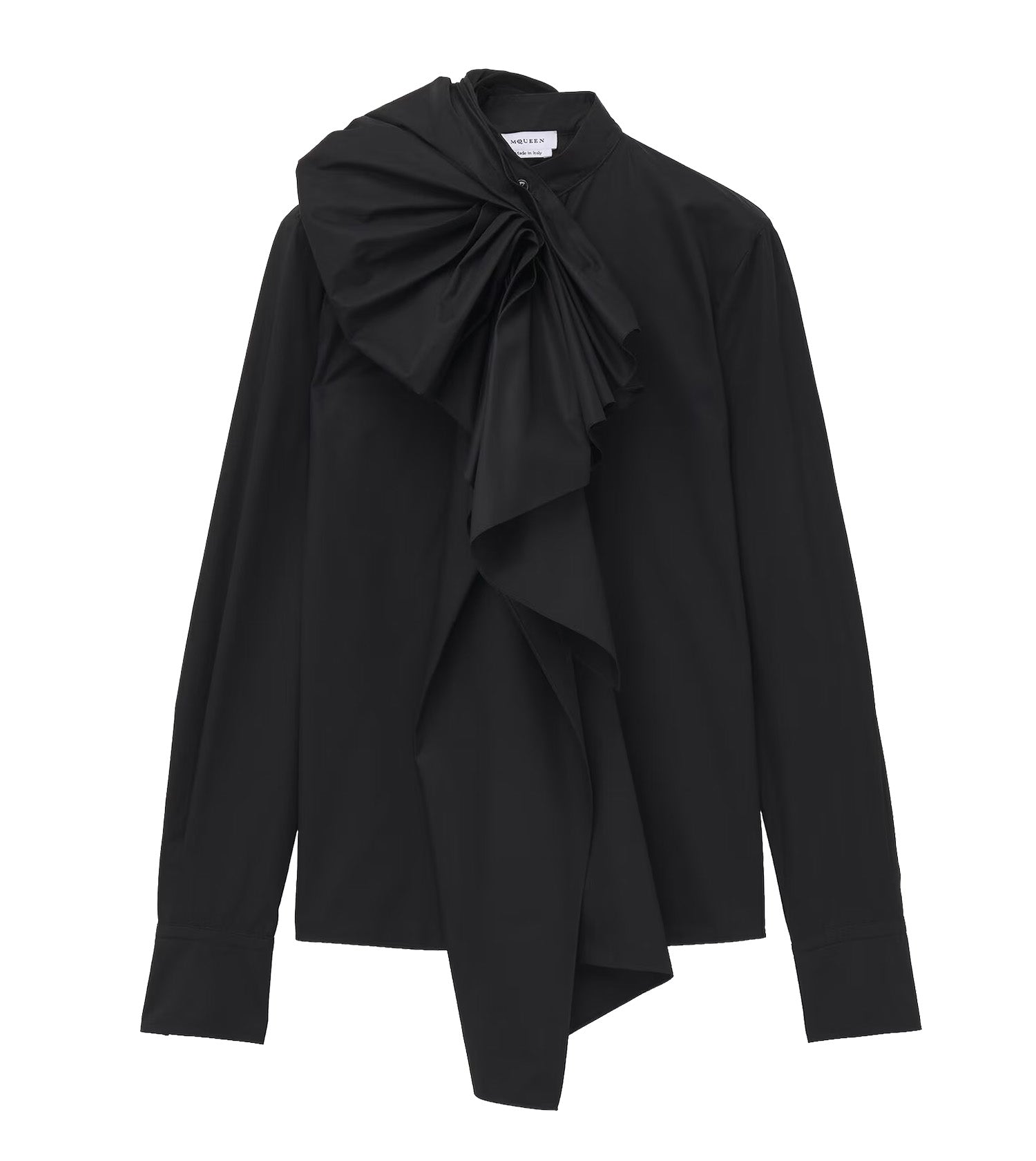 MQUEEN Women's Ruffled Cotton Shirt in Black