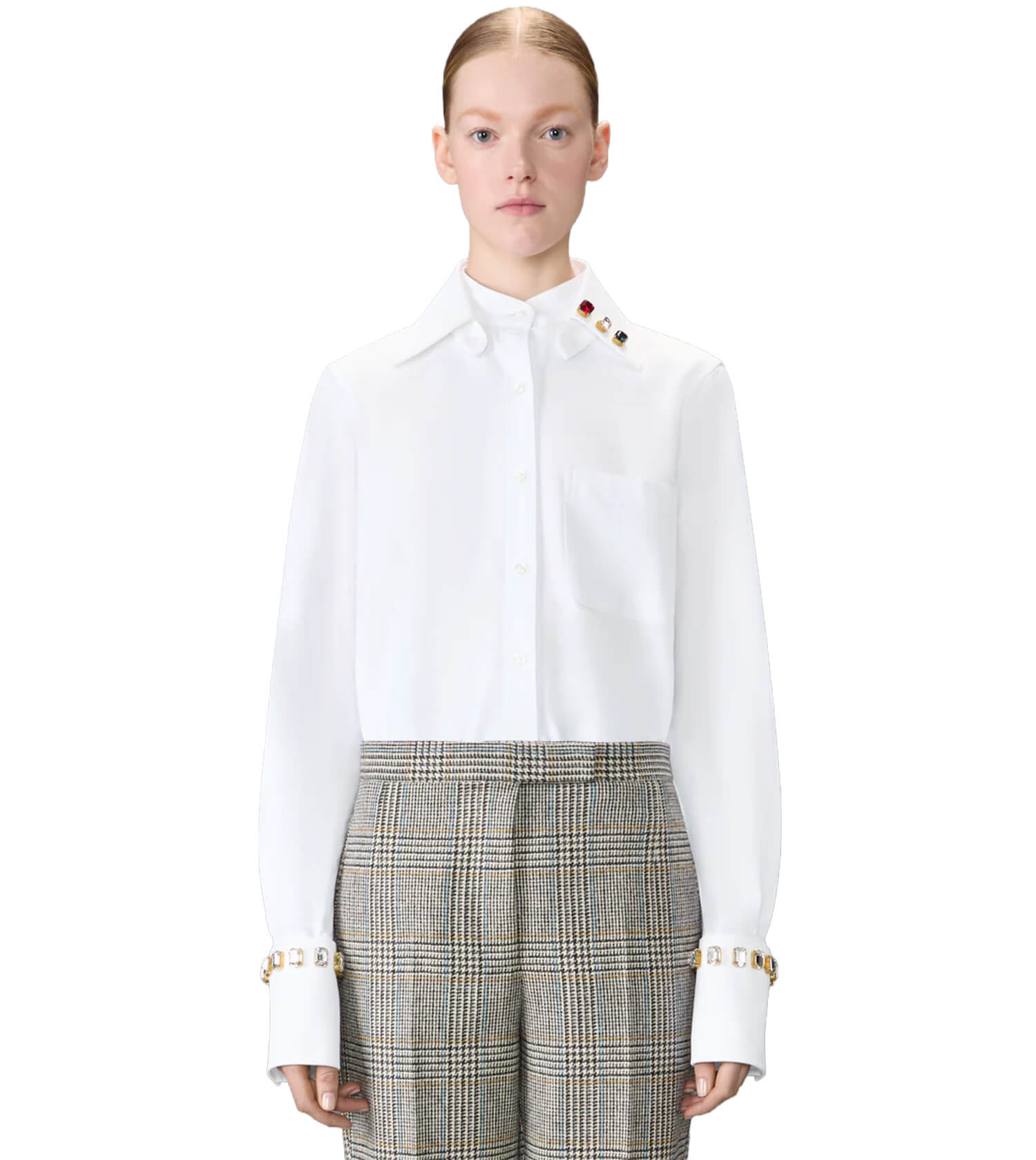 THOM BROWNE Straight Fit Shirt with Cut Swarovski Details