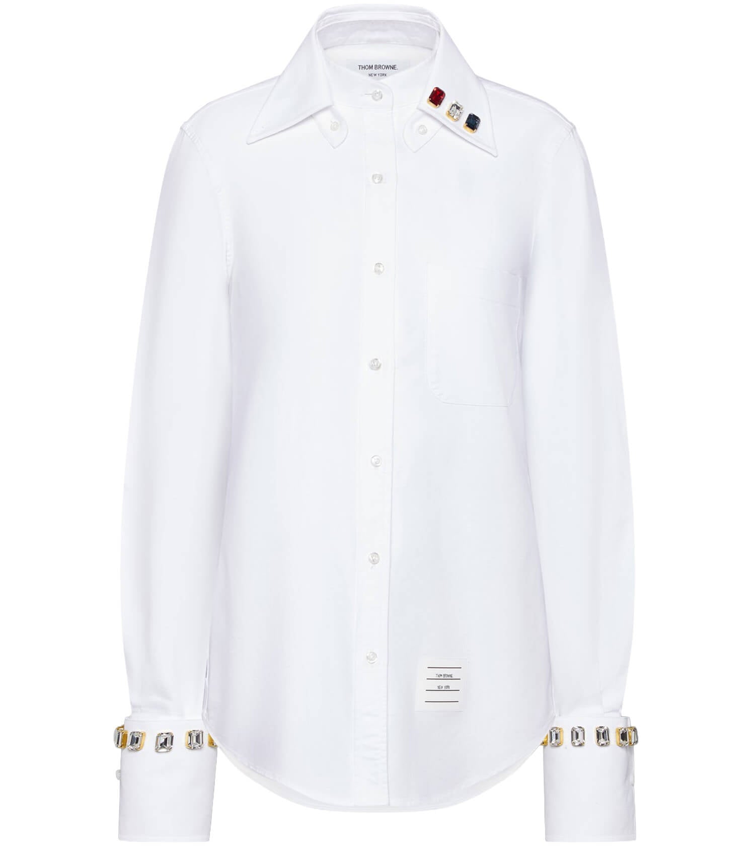 THOM BROWNE Straight Fit Shirt with Cut Swarovski Details