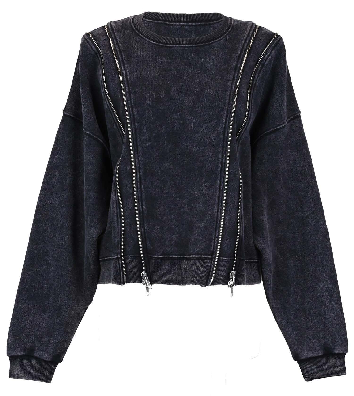 R13 Zippered Crewneck Washed Black