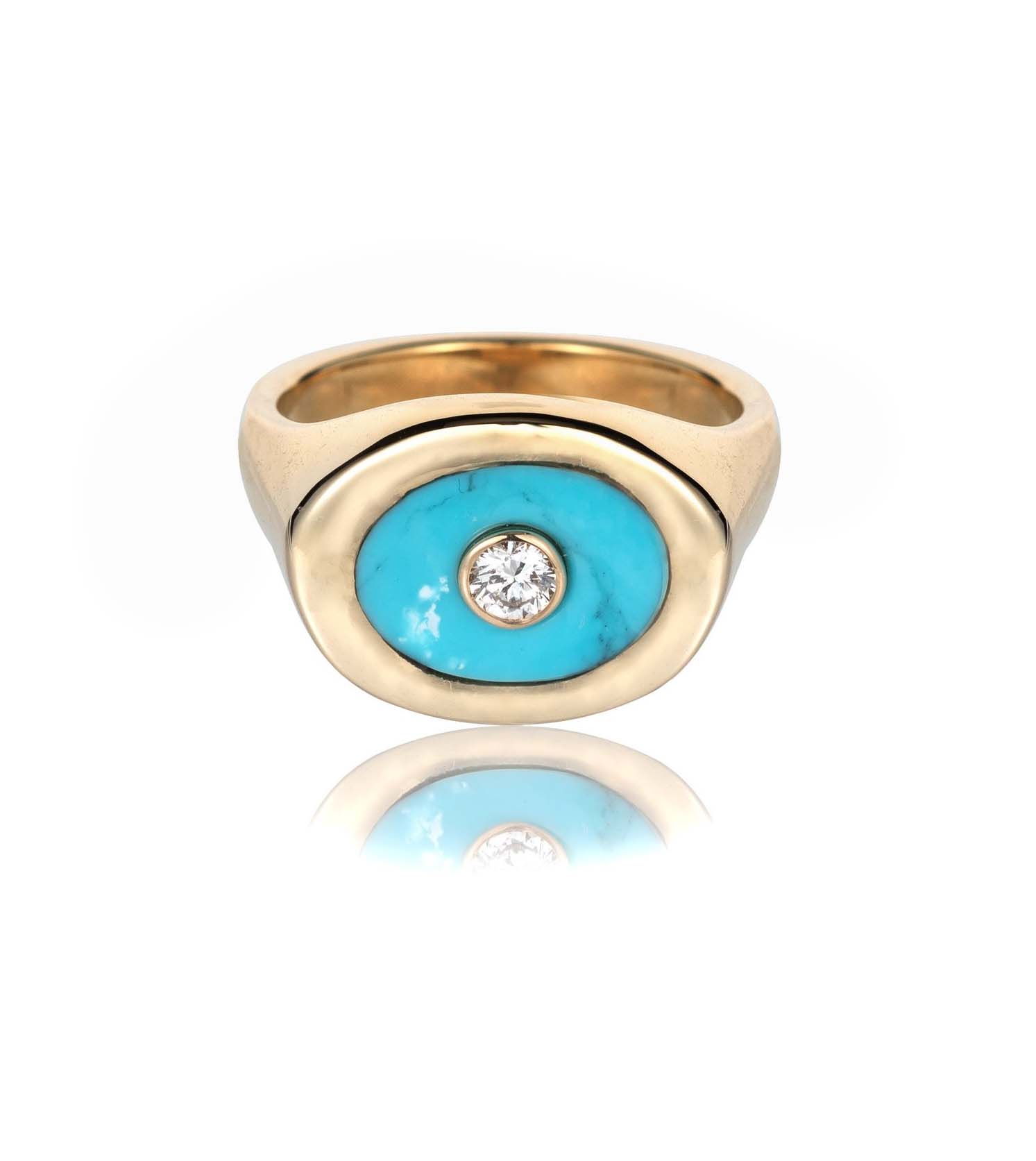 ALI GRACE Turquoise, Gold & Diamond Signet Ring