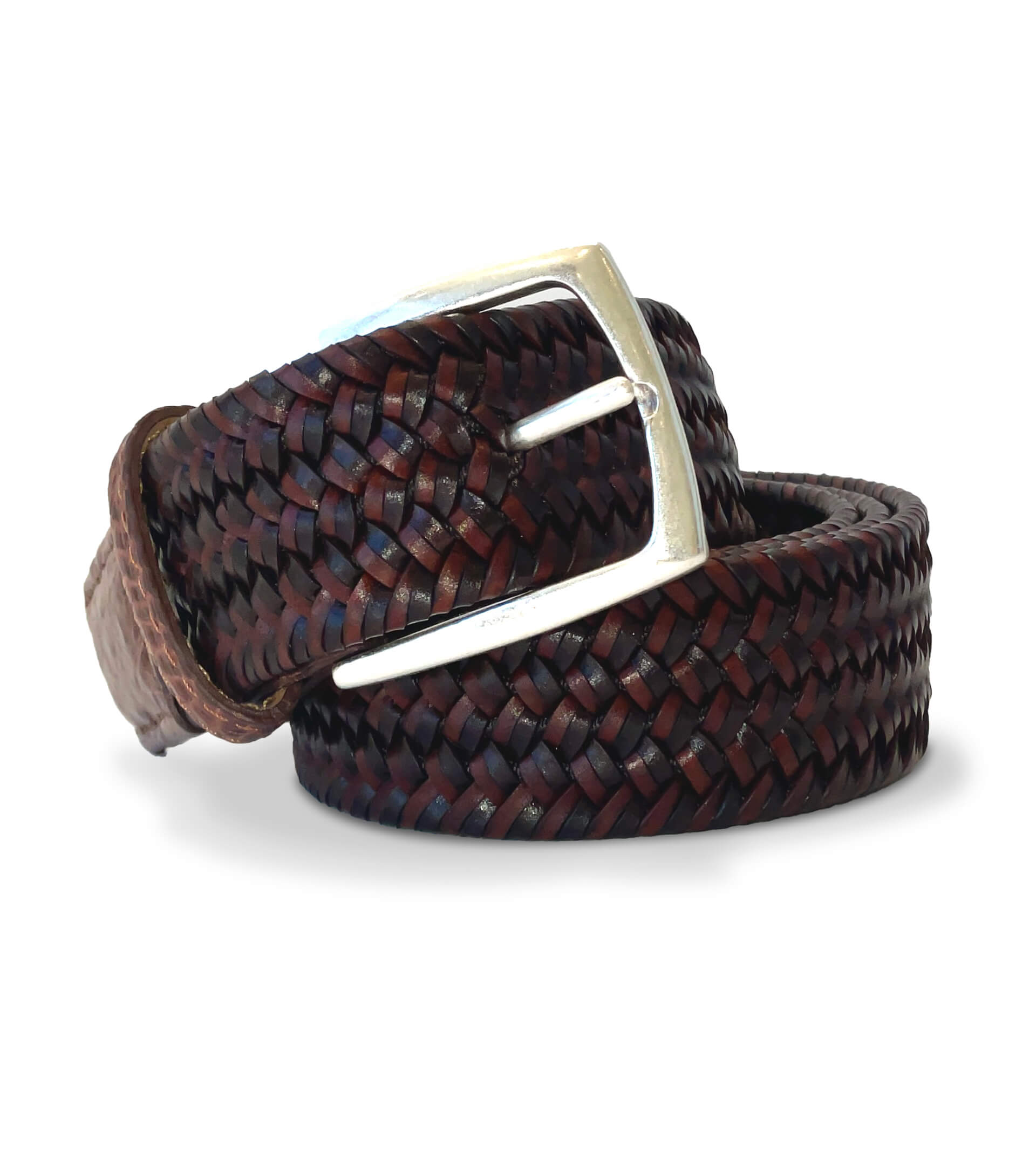 W. KLEINBERG Woven Leather Stretch Belt with Crocodile Tabs +