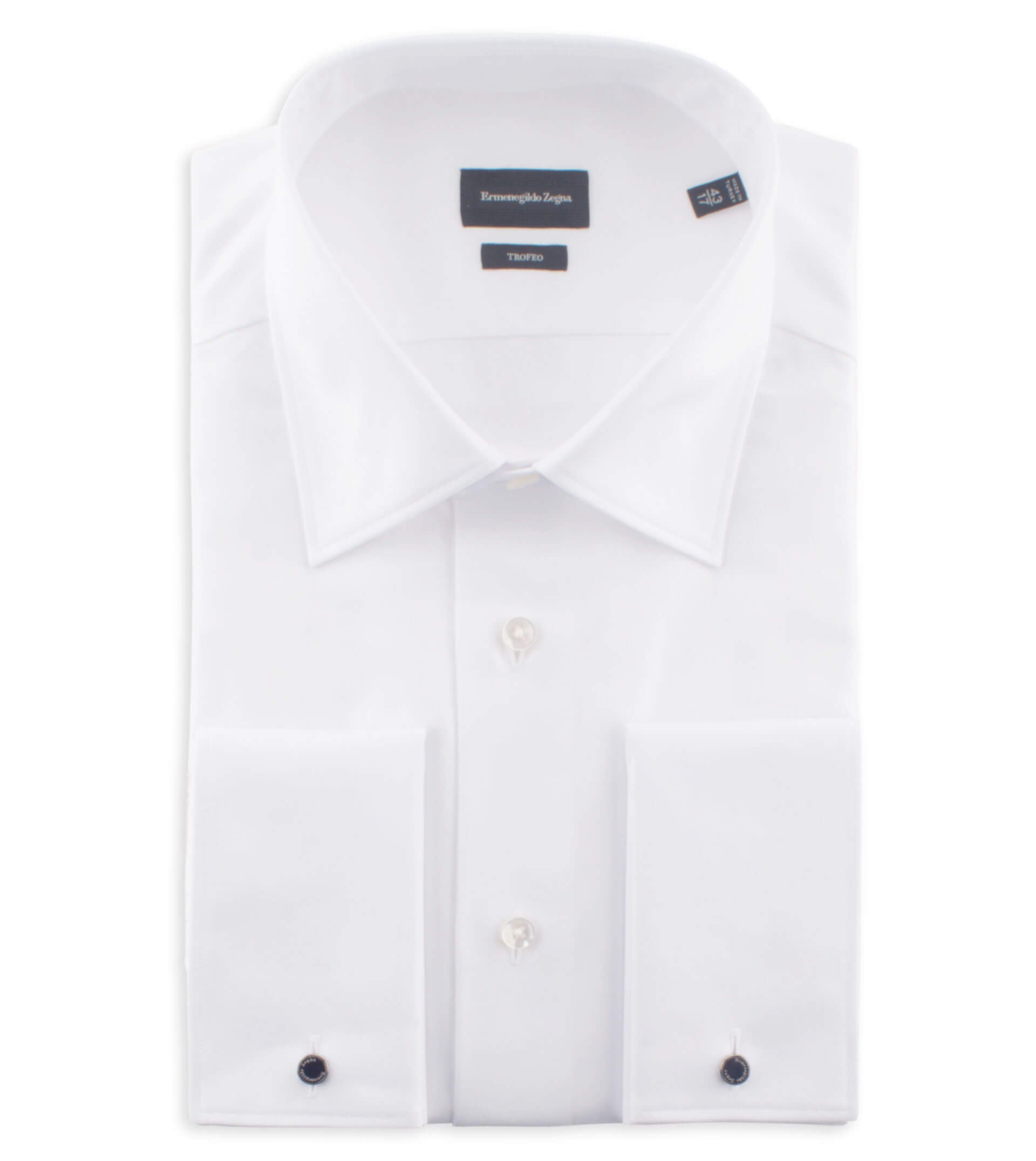 ZEGNA French Cuff White Twill Dress Shirt